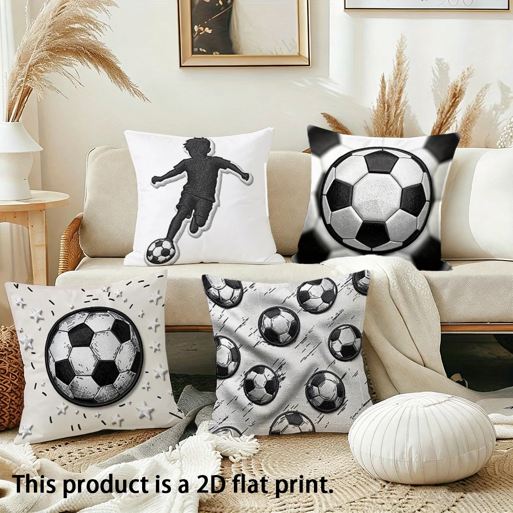 1pc Soccer Themed Throw Pillow Covers 2D Flat Printed Football Decorative Cushion Cases For Sports Fans Home Bedroom Decor