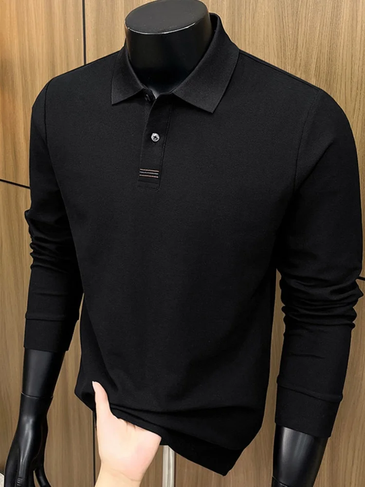 2026 new 100% pure cotton high-end brand men's long sleeve polo shirt autumn fashion luxury embroidery golf top business T-shirt