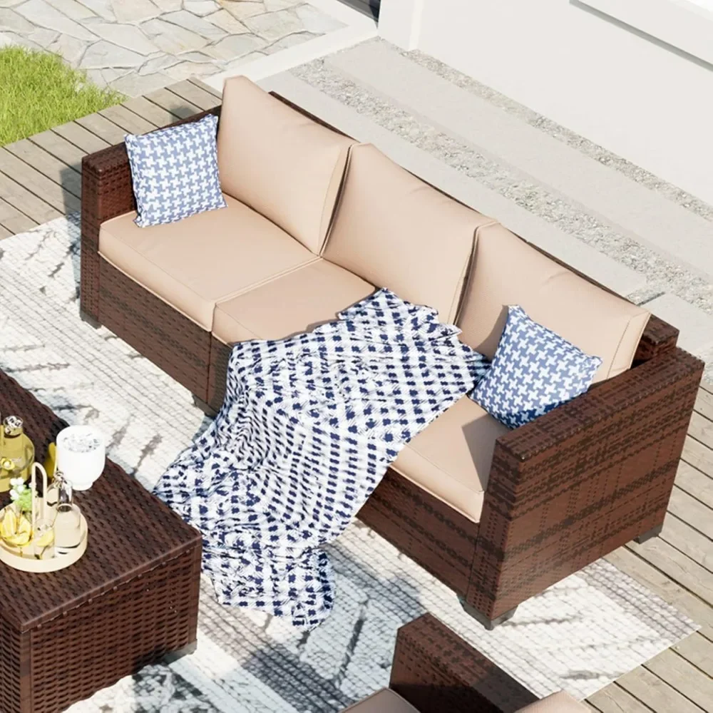 3-Seat Patio Wicker Sofa, Outdoor Rattan Sectional Couch, Steel Frame, Furniture Cover, Non-Slip Cushion, Deep Seating