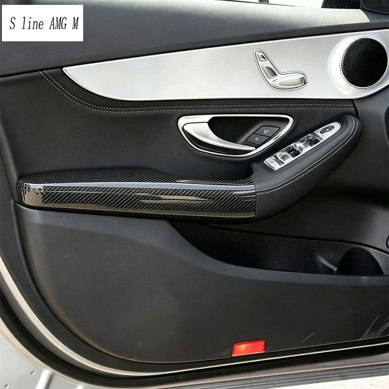 For Mercedes Benz C class W205 2015-2021 RHD Carbon fiber Car Door armrest pad panel Cover sticker Trim Interior