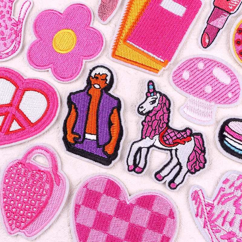 Fashion Cartoon Patch Iron On Embroidery Patches For Clothing Thermoadhesive Patches On Clothes Car Letters Pink Sewing Applique