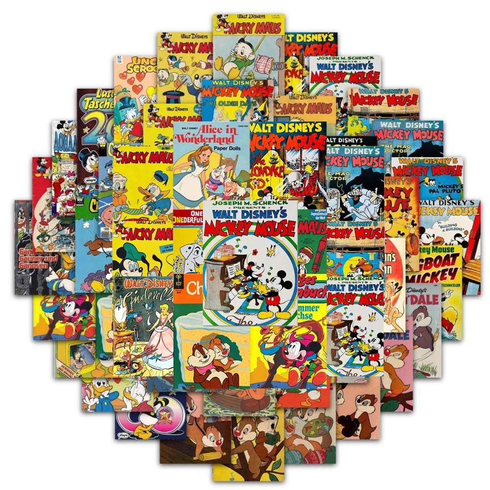 

10/30/60pcs Cute Classic Disney Anime Posters Stickers Kawaii Alice Mickey Mouse Cartoon Sticker Laptop Phone Diary Retro Decals