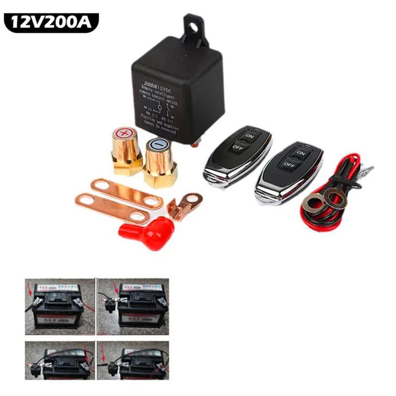 Car Remote Battery Disconnect Cut Off Isolator Switch Fob Relay Wireless 12V 200A Control Remote Switch Anti-Theft