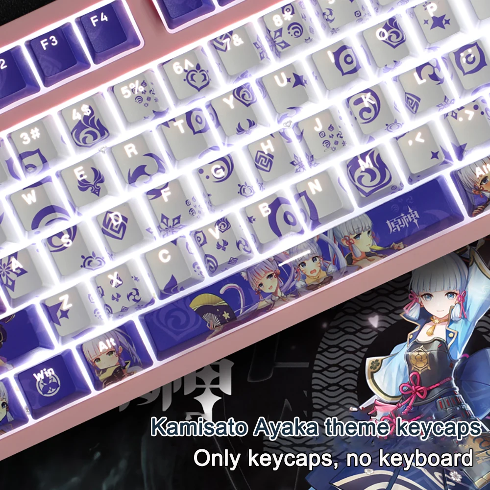 108 Key Genshin Impact Keycap Kamisato Ayaka PBT Dye Subbed Cherry Backlit Keycap Anime Gaming Key For ANSI 61 87 104 108 Layout