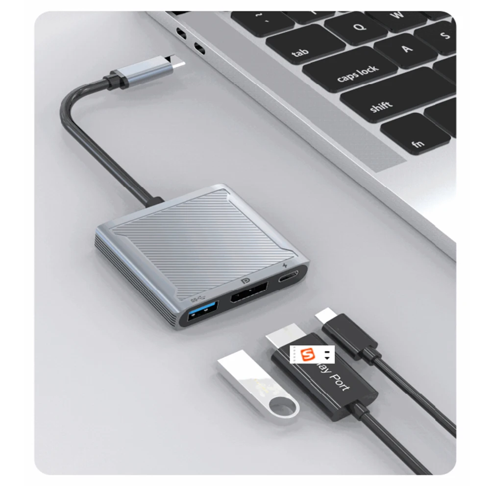 USB C to DisplayPort 1.4 dock 8K 3-in-1 Thunderbolt 3 Type C to DisplayPort 1.4 cable with PD charging USB 3.0 port for Macs