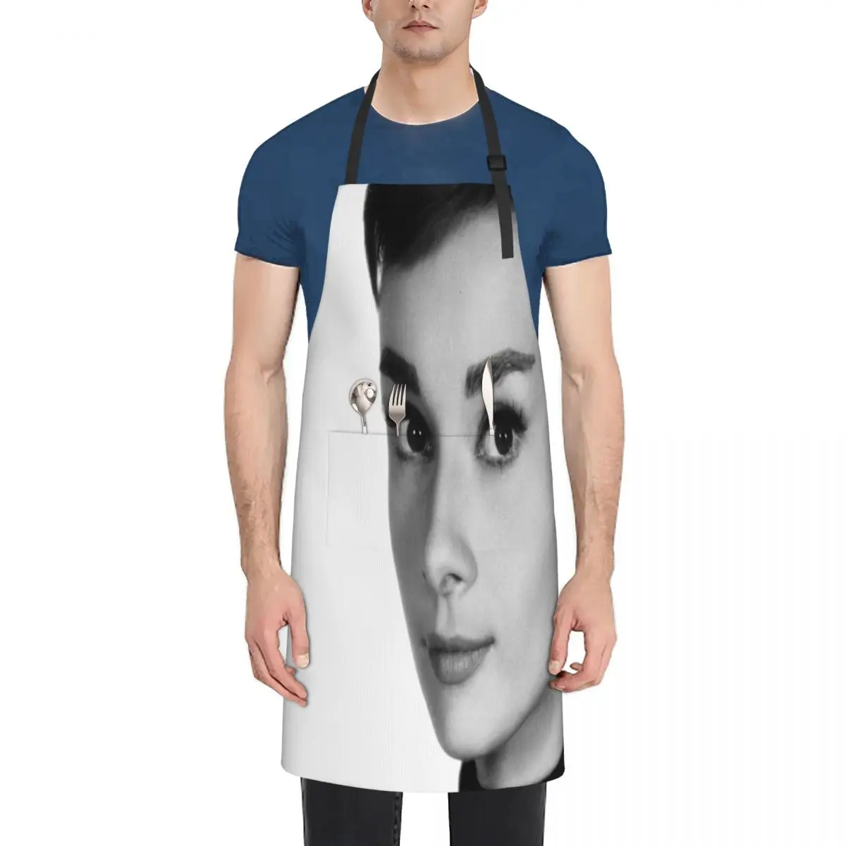 

Audrey Hepburn Waterproof Kitchen Apron For Women/Men With Pockets Work Restaurant Shop Waiter Work Uniform