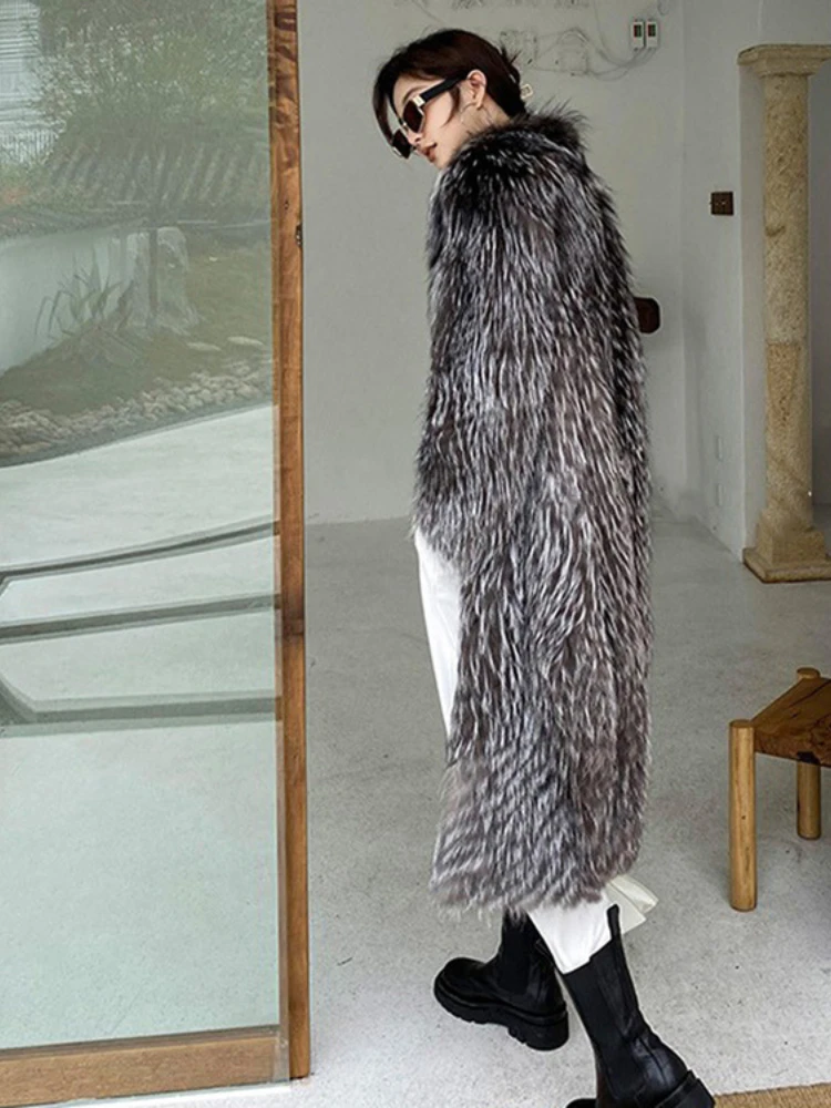 Vrouwen Faux Vos Bontjas Winter Dikke Pluizige Lange Mouw Warme Bovenkleding Luxe Bont Lange Jas Elegante Mujer Bontjas Shaggy Jassen