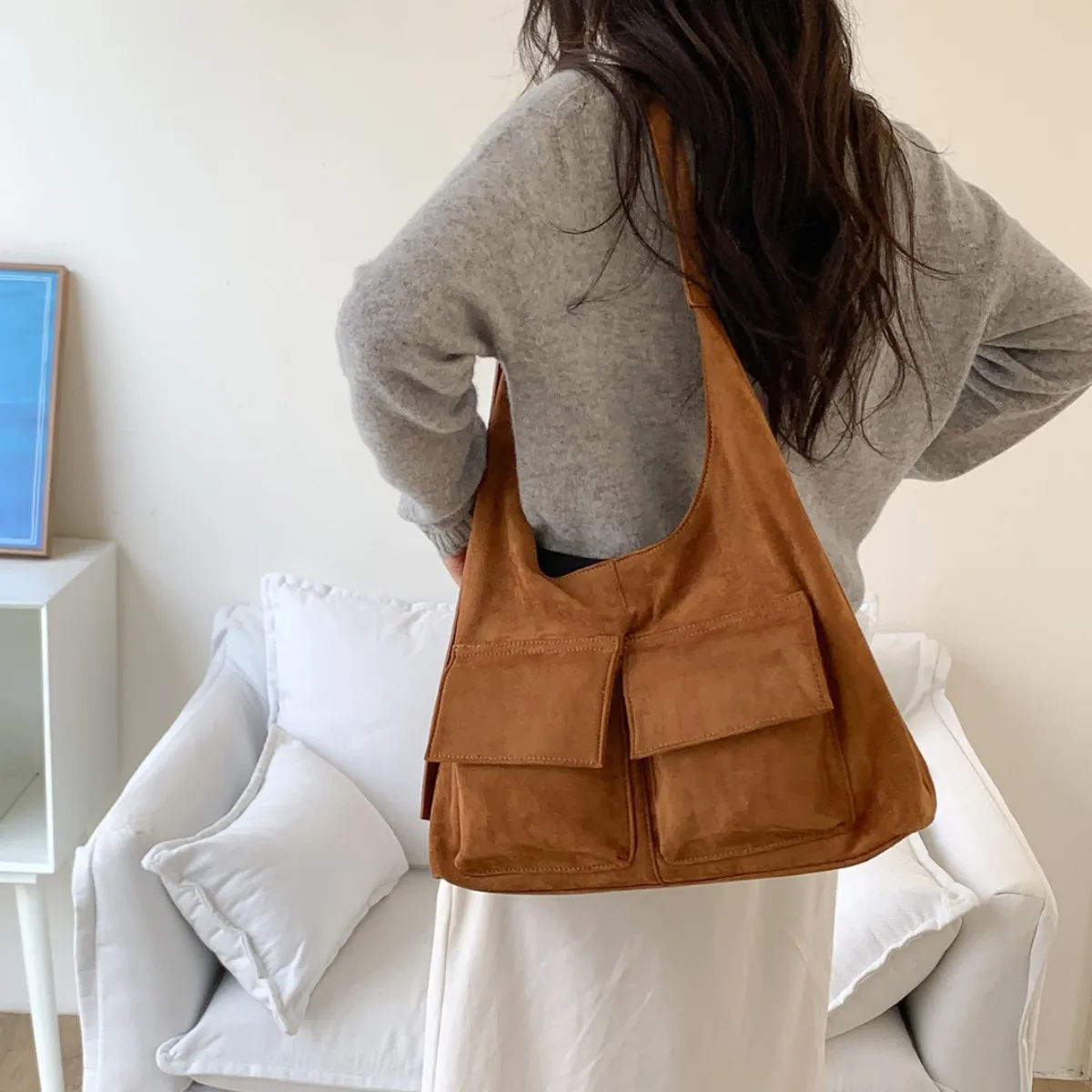 

Faux suede women handbag Large Capacity Winter Fashion Brand Designer female Shoulder Bag Commuting big ladies totes bolsa