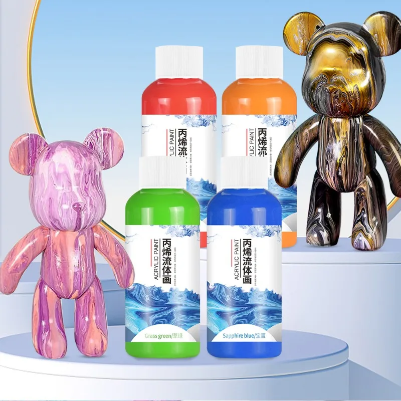 60ML Fluid Acrylic Paint Set Handmade Creative DIY Graffiti 18/23CM Violent Bear Ornaments High Gloss Fluid Pigment Art Supplies