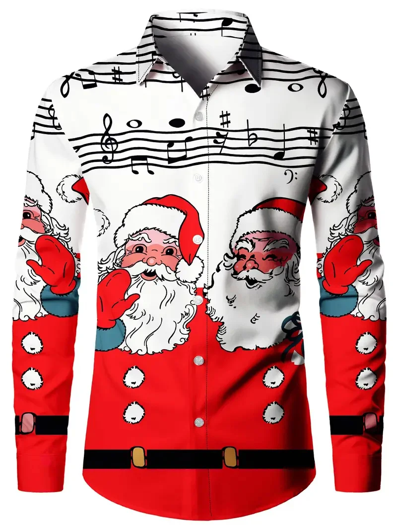

New Street Party Social Christmas Shirt Men Long Sleeve 3D Printed Shirt Comfortable Shirt Classic Santa Claus