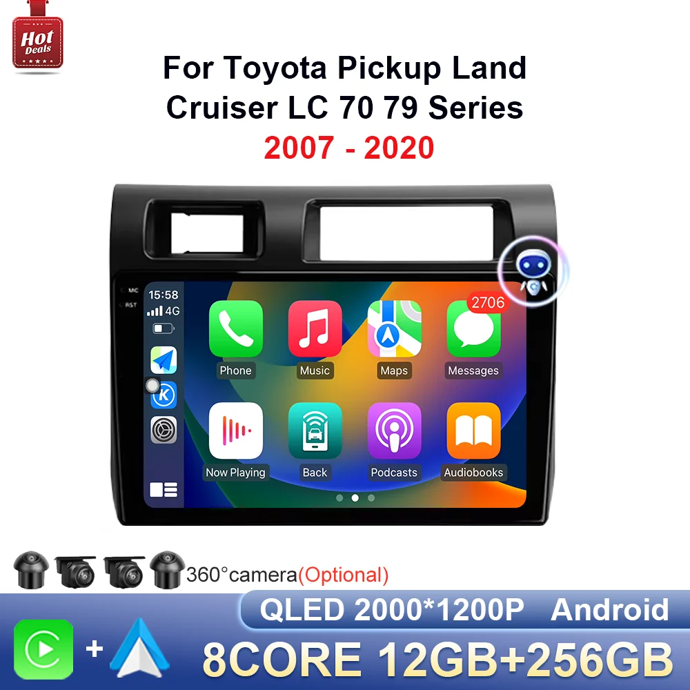 GPS Navi 4G IPS Screen WiFi Car Radio Multimedia Player Android OS BT For Toyota Pickup Land Cruiser LC 70 79 Series 2007 - 2020