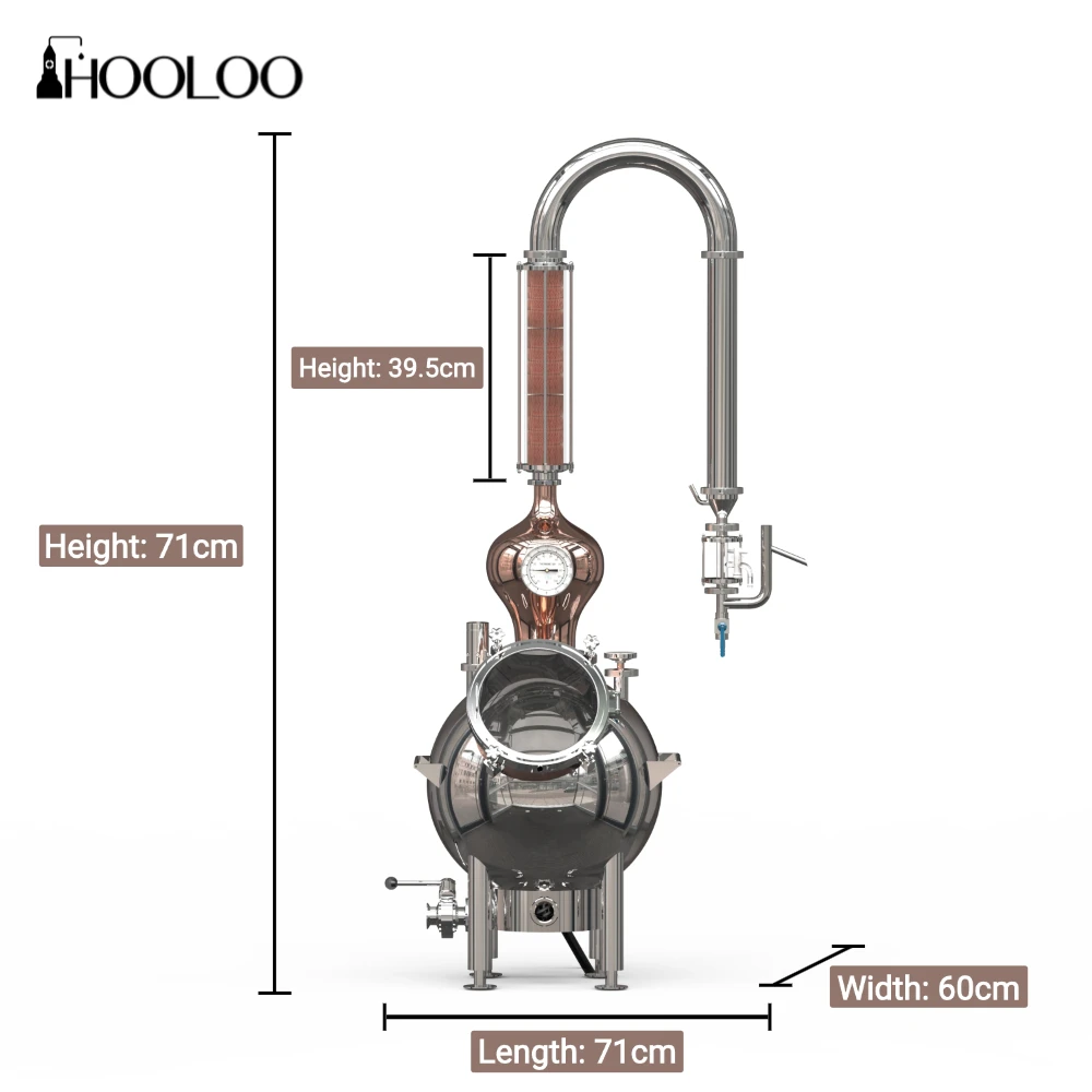 HOOLOO D42 Distiller Essential Oil Hydrosol Small Commercial Distillation Equipment 3KW Electric Heating Control Cabinet