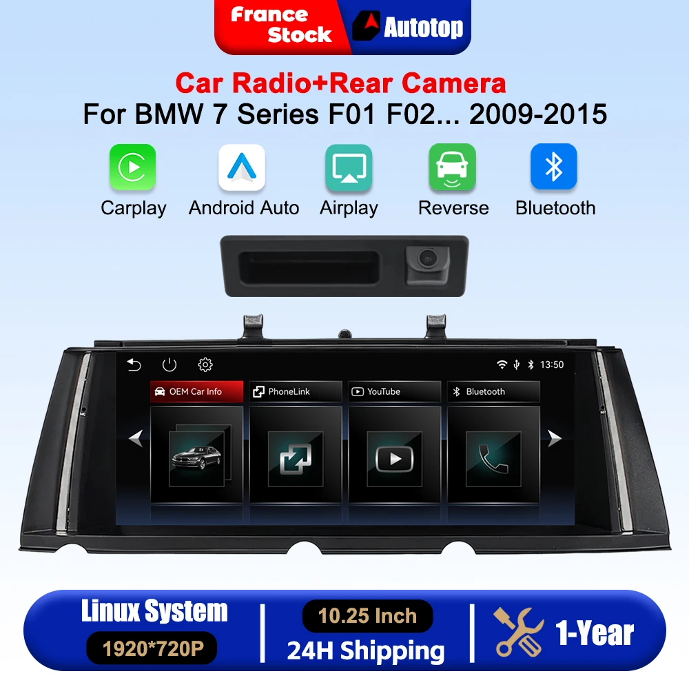 10.25 Inch Wireless CarPlay Android Auto Touch Screen For BMW 7 Series F01 F02 F03 F04 CIC/NBT System 2009-2015 Car Intelligent Systems Smart Multimedia Car Radio With Rear Camera Bluetooth GPS Navigation Autolink Navi Mirror Link AirPlay