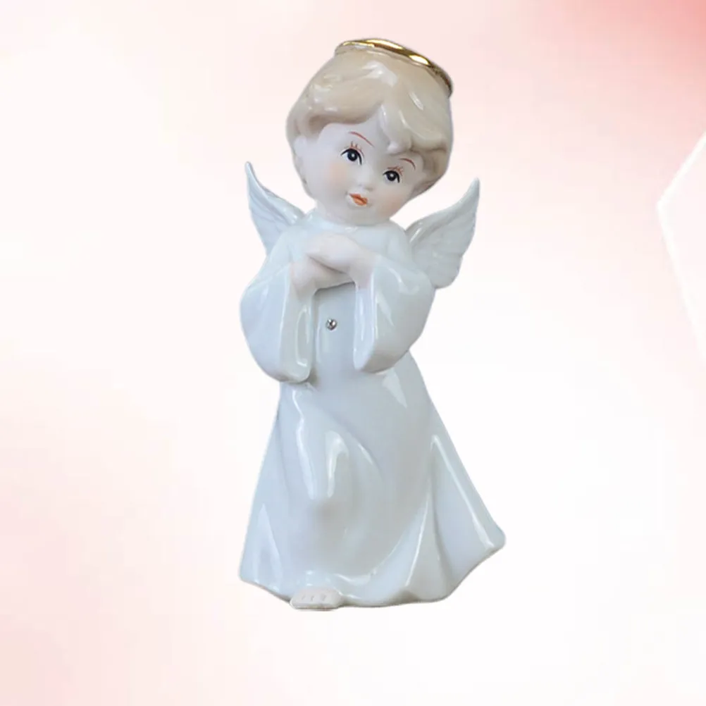 Small Angel Desktop Decoration Ceramic Craft Elegant White Table Ornament Home Adornment Creative Cherub Statue for Office