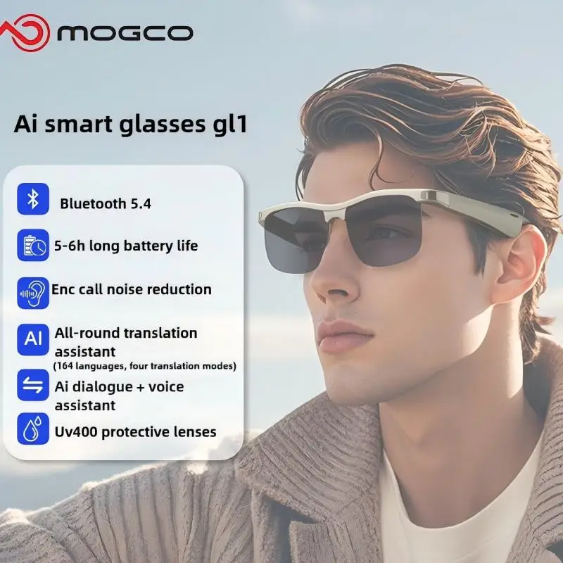 

GL1 AI Smart Glasses Real-Time Translation ENC Calls 50H Battery Interchangeable Lenses UV400 BT 5.3 Voice Control