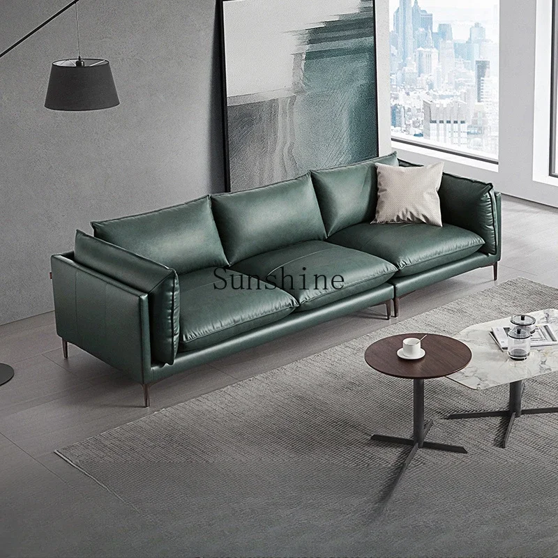 

Italian first-layer leather sofa feather large sitting deep living room furniture combination