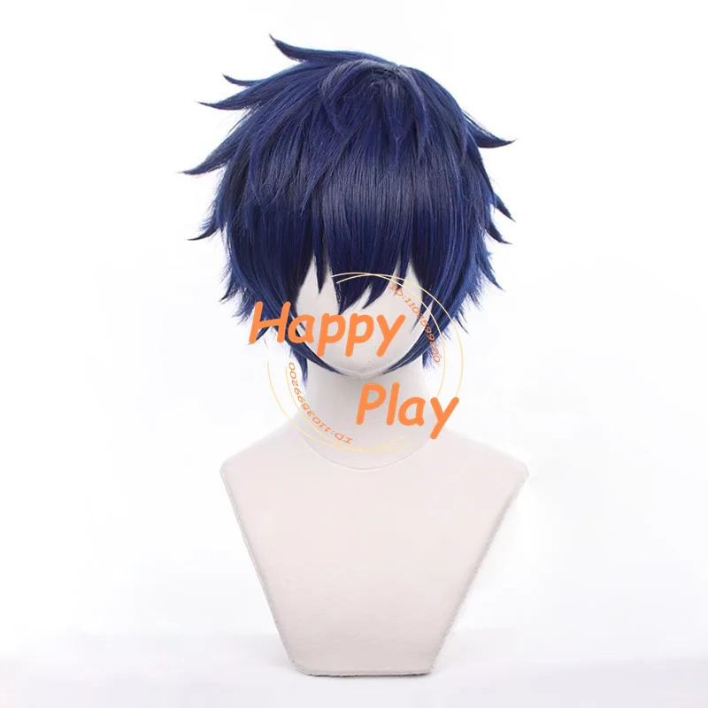 الاصطناعية ES Fushimi Yuzuru شعر مستعار تأثيري 30 سنتيمتر الأزرق الباروكات مقاومة للحرارة الشعر للنساء الرجال هالوين عيد الميلاد دور اللعب أنيمي شعر مستعار