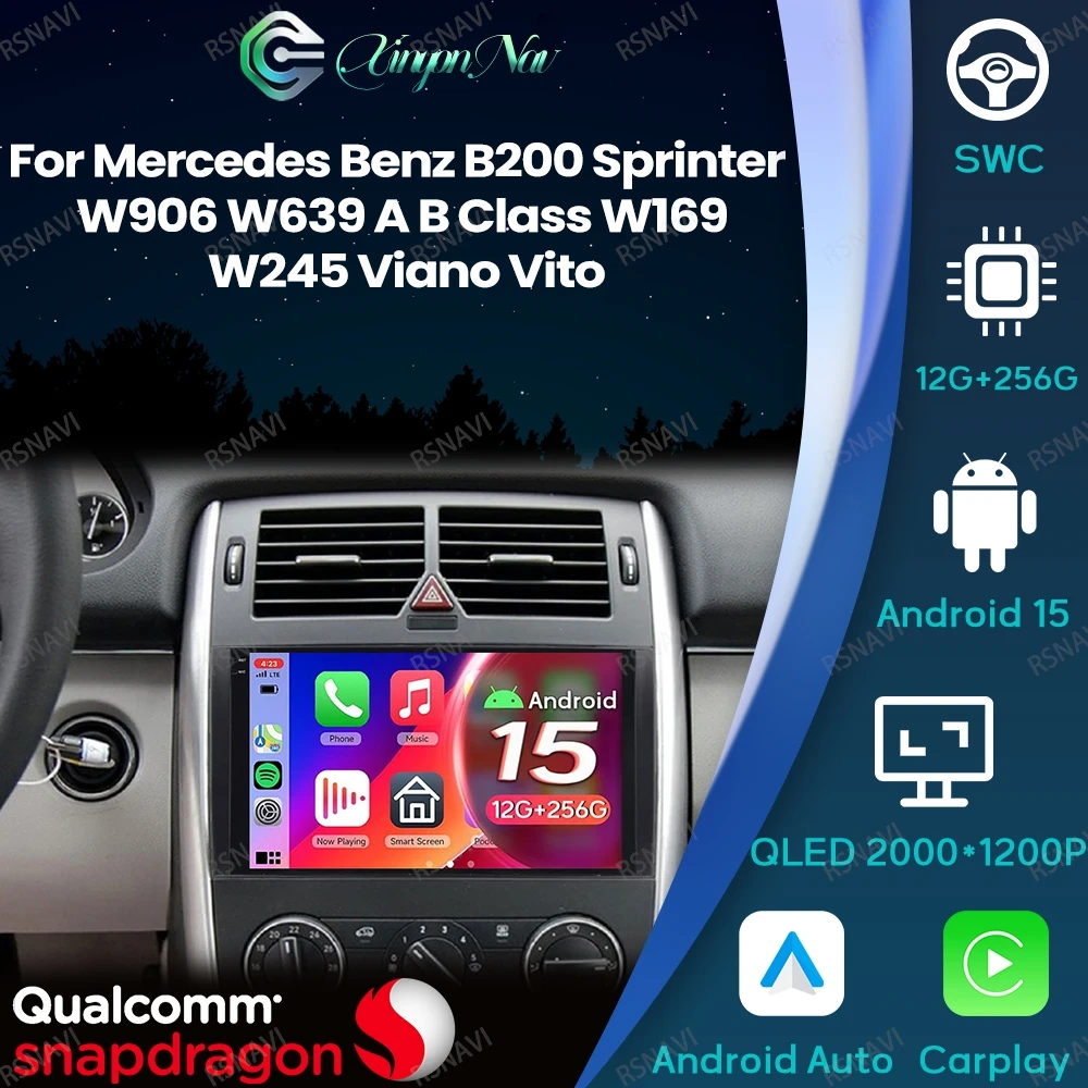 Android 15 для Mercedes Benz B200 Sprinter W906 W639 A B Class W169 W245 Viano Vito Стерео AUTO 5G WIFI DSP Viedo Player GPS BT