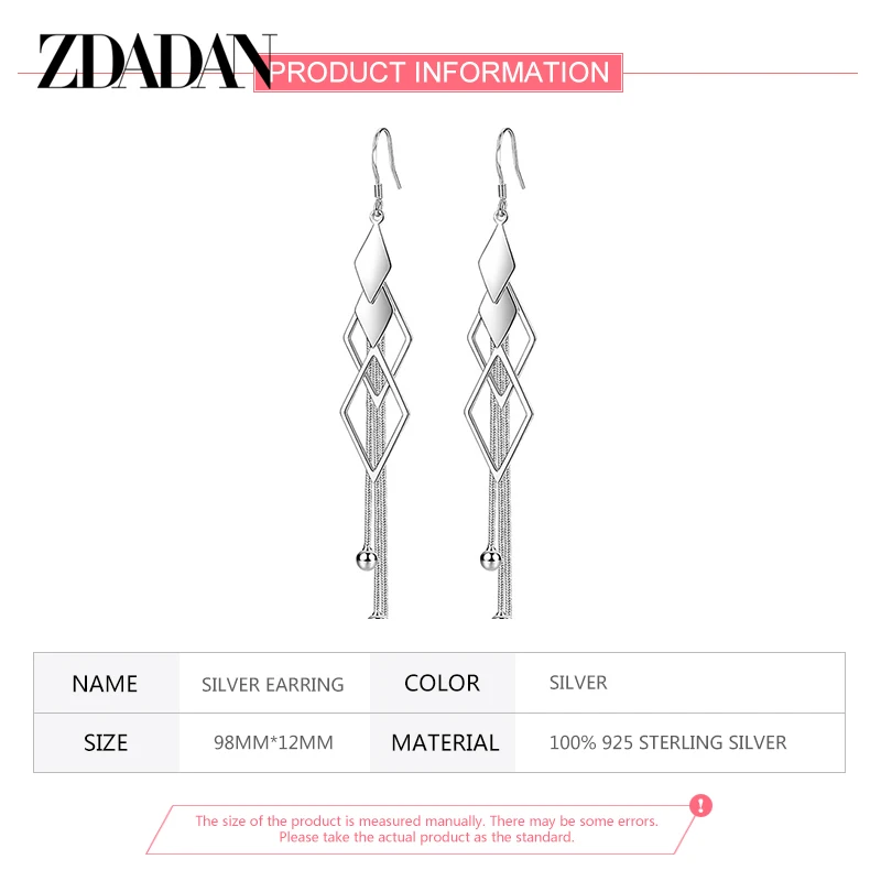 ZDADAN-pendientes largos de Plata de Ley 925 con borlas geométricas, joyería de boda para mujer