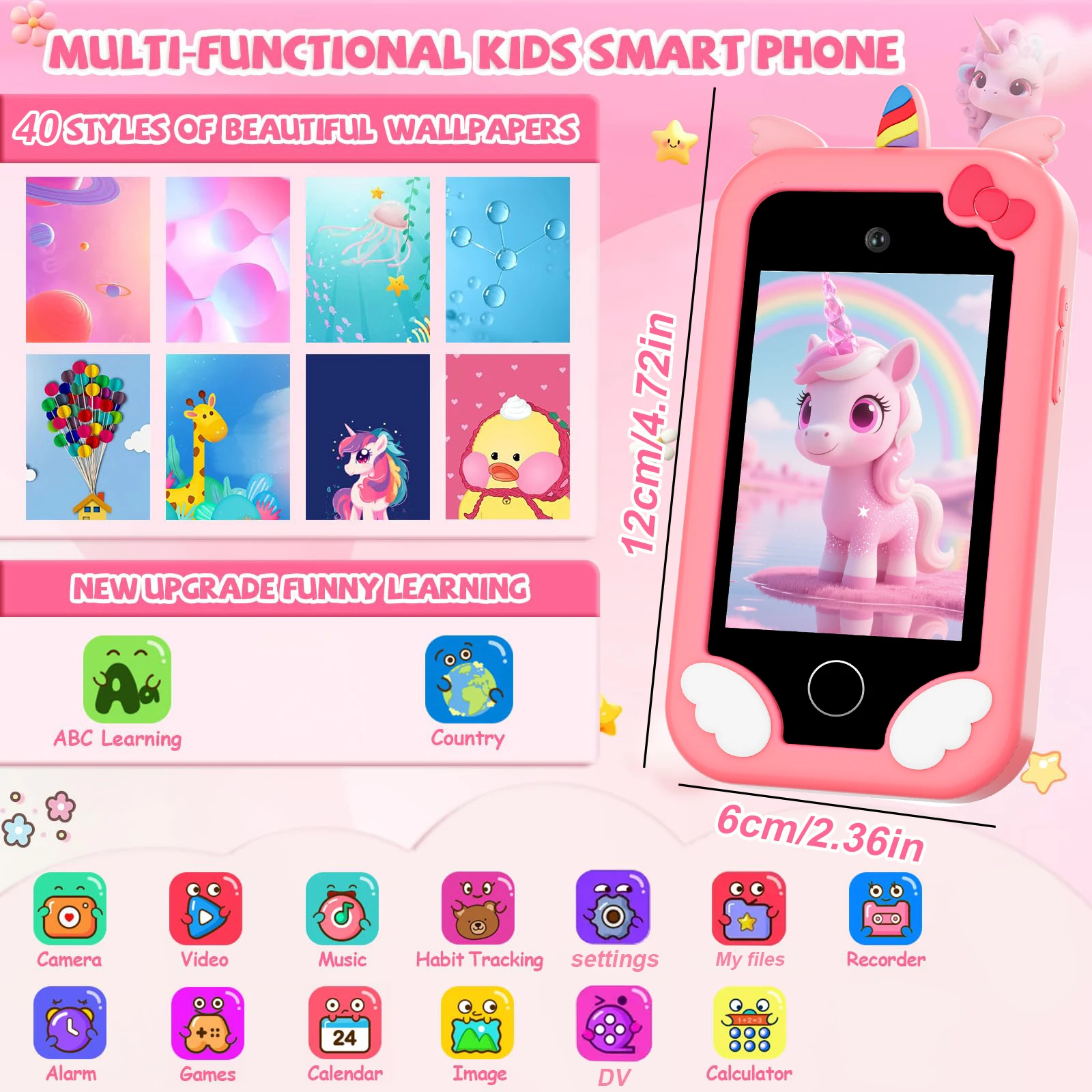 Kids phone Touchscreen operation, 48MP camera, supports 1080P HD video recording Equipped with a 64GB memory card and card reade