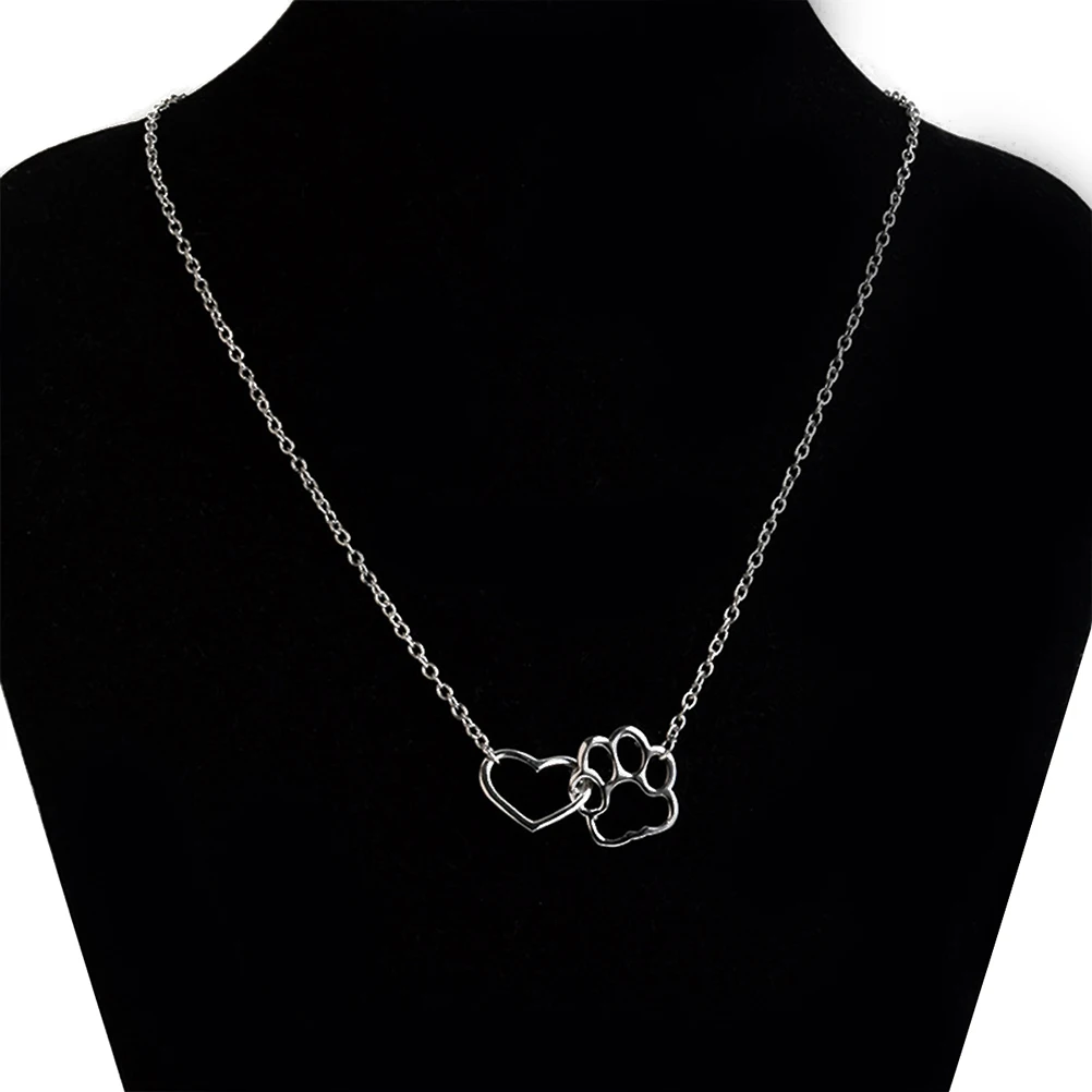 

Gold Alloy Pet Love Heart Necklace 3x1.8cm Pendant 44cm Chain Dog Footprint Paw Print Simple Women Jewelry Gift Idea