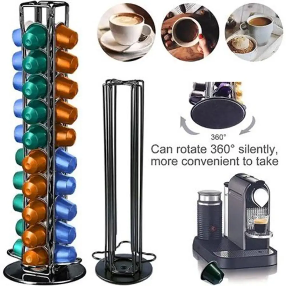 

Plating Coffee Capsules Holder 40 Coffee Pod Holder 360 Degree Rotatable Coffee Capsules Stand Rack Tower Stand Storage Shelves