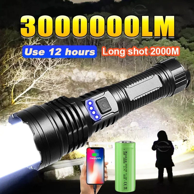 

Суперяркий 4-ядерный светодиодный фонарь XHP70, мощный фонарь с зумом, дальнобойный охотничий фонарь, перезаряжаемая лампа для охоты на открытом воздухе