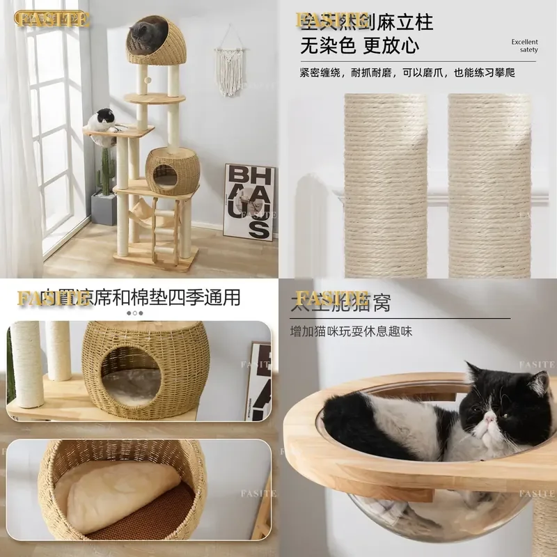 For Cat Climbing Frame with Integrated Litter Box Durable Scratch Resistant Stable Multi-Cat Tree Shelf Toy Furniture