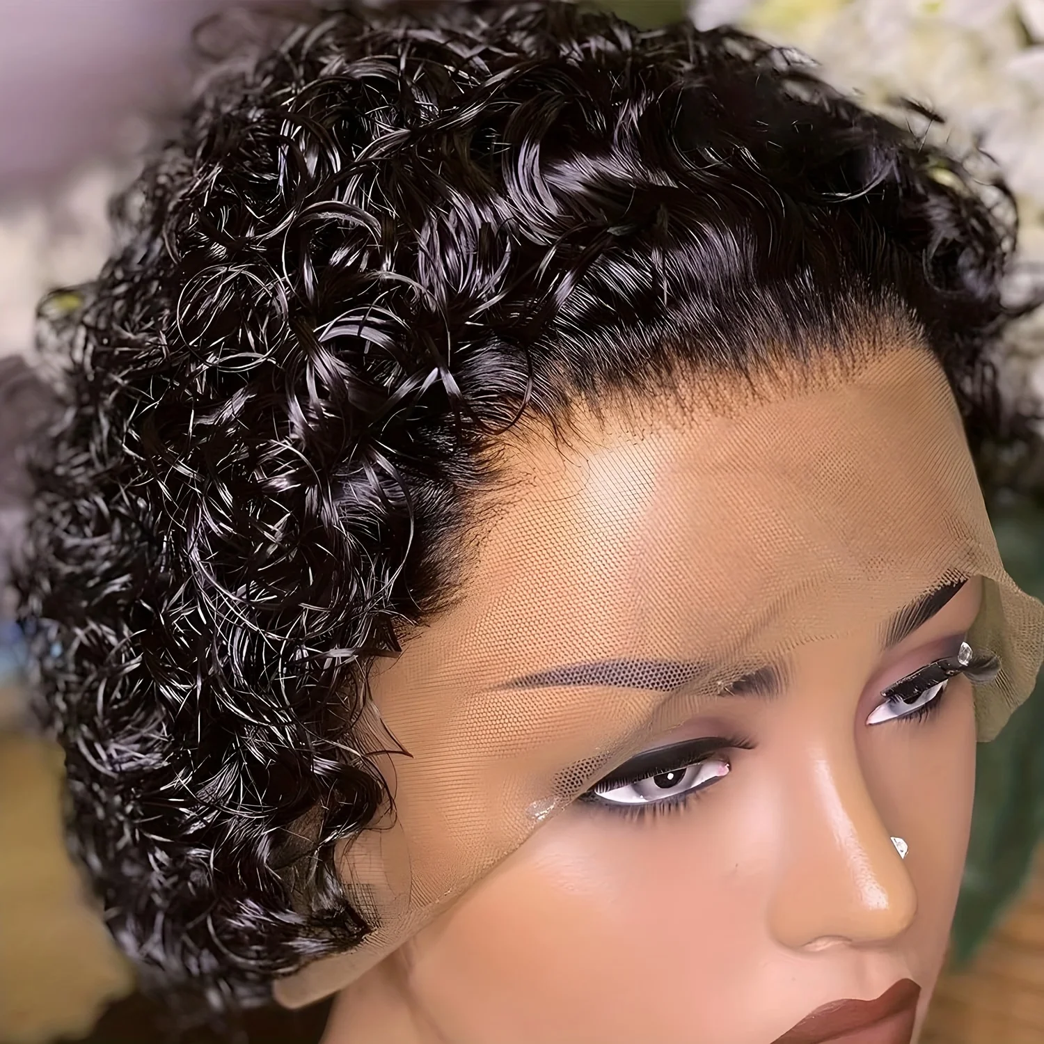 Pixie Cut Lace Front Wig for Women 180% Density Pre-Plucked Water Wave Human Hair Chic Short Curly