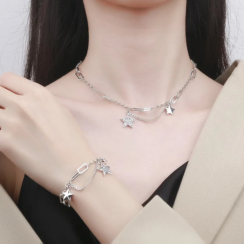 BOCAI New Necklace With Diamond Inlay S925 Silver Jewelry Personalized Fashion Temperament Versatile Pendant Bracelet for Women