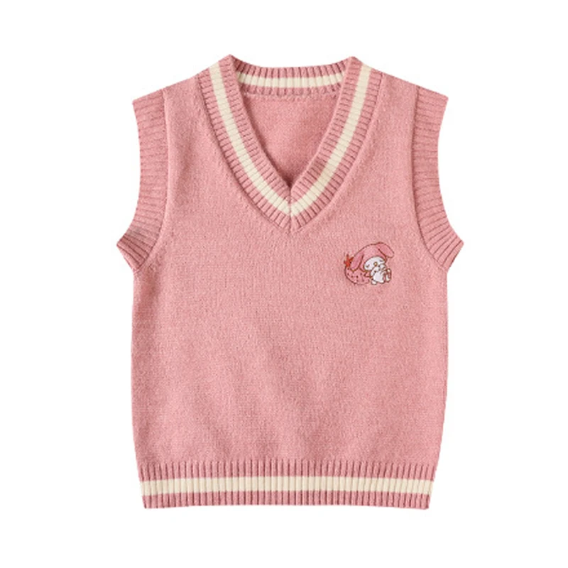 Pull en laine Kawaii Kuromi My Melody Cinnamoroll Sanrioes, col en V, gilet, glaimprimés Lolita, vêtements pour filles, anime, périphérie,
