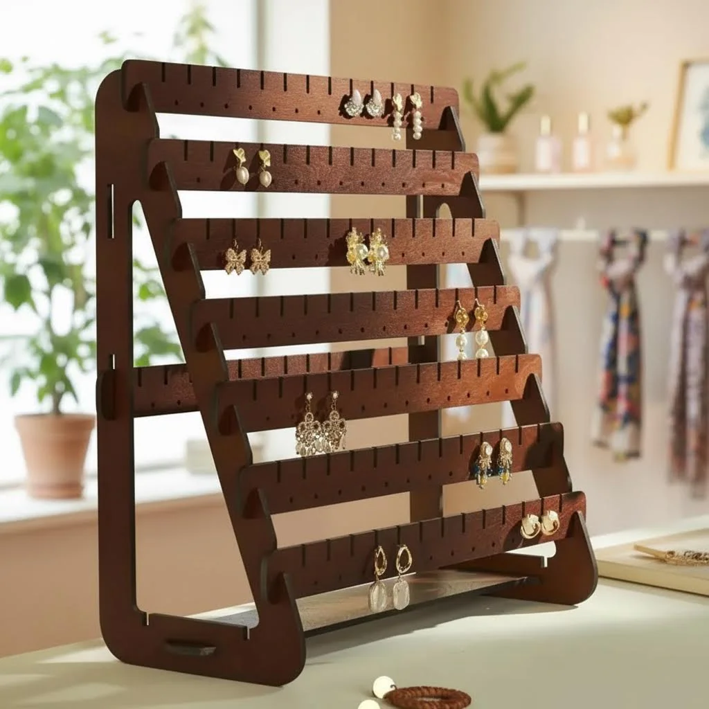 

Earring Display Stand Jewelry Storage Organizer Wooden Large Capacity Jewelry Storage Rack for Dresser Vanity Table Shop Selling