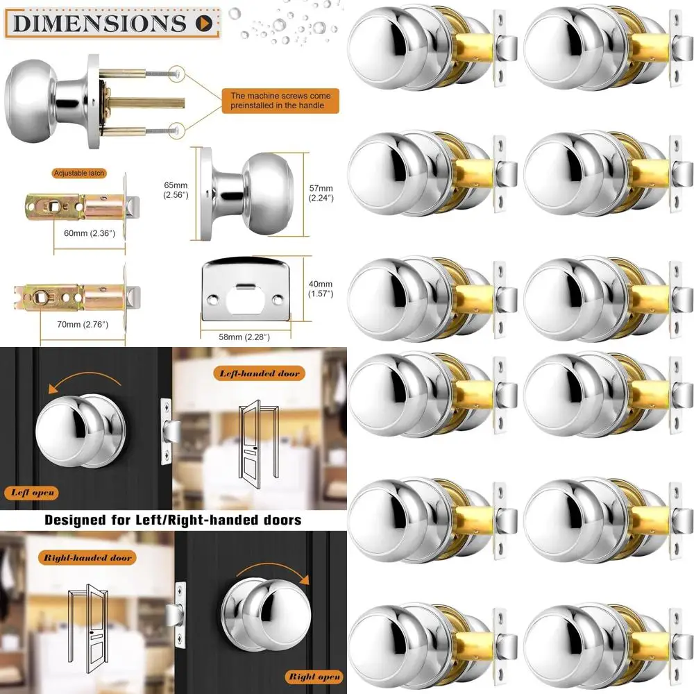 

Набор из 6 полированных хромированных шариковых ручек для дверей прихожей и шкафов
