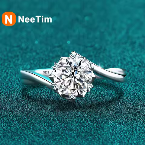 NeeTim 0.5ct-2ct Moissanite Ring Lab Diamond Ring for Women S925 Silver Snowflake Engagement Wedding Band Jewelry Certified