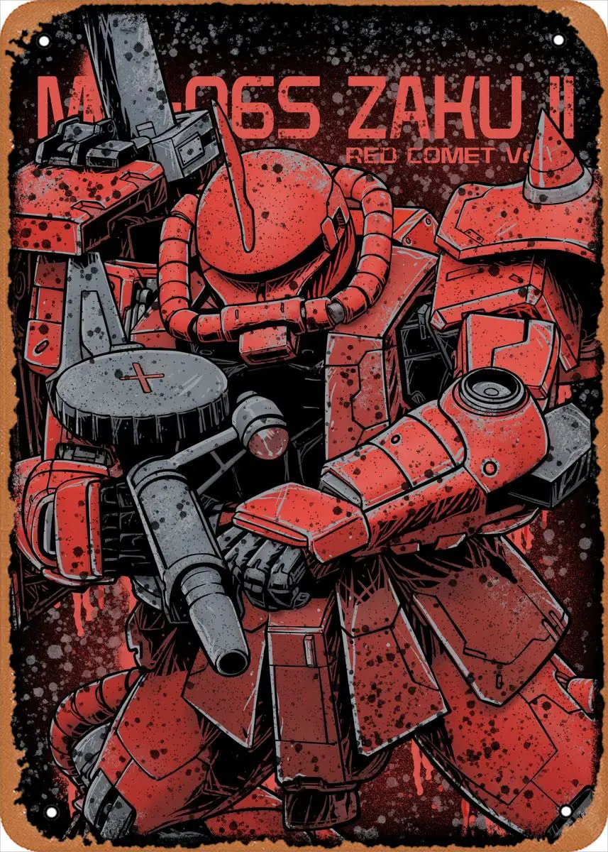 Muecddoa Anime Metal Poster Gundams figure poster metal tin sign MS 06S ZAKU II Wall Art Decor Tin Sign-8x12inchQ