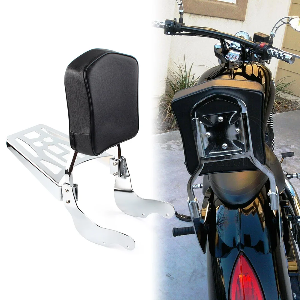 Chrome Motorcycle Sissy Bar Backrest Backplate Luggage Rack w/ PU Leather Pad For Victory Vegas Kingpin 2003-Up