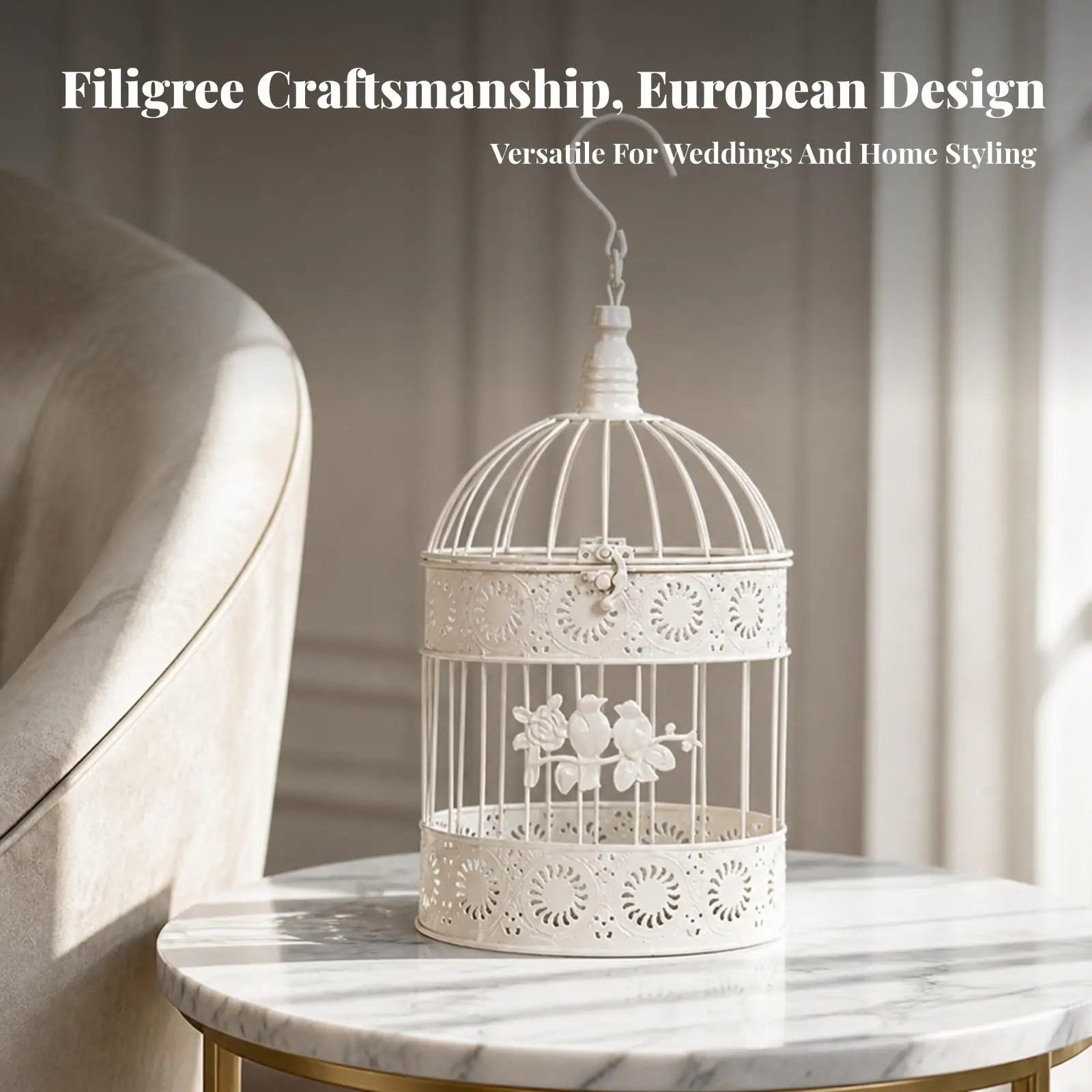4 Pieces Vintage Birdcage with Domed Top | Ornamental Perforated Metal Bands,
