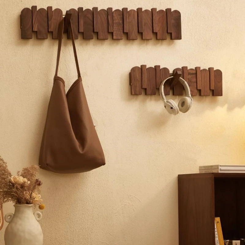 Decorative Walnut Wood Wall Hooks Foldable Hidden Hanger Bedroom Closet Stylish Home Wall Decoration