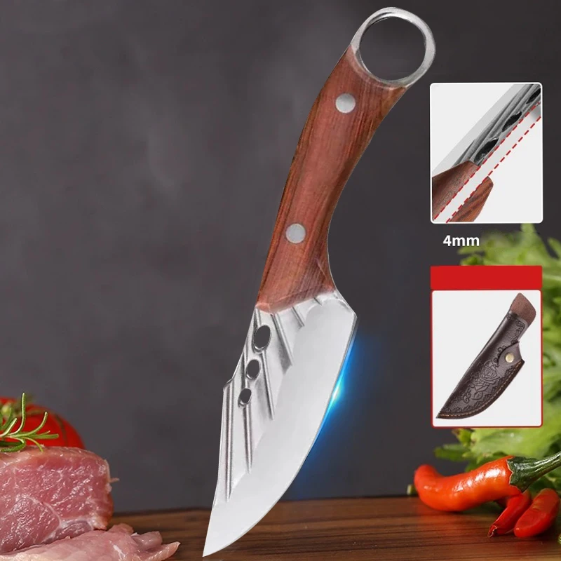 1PCHandmade forged knife with sheath, high carbon stainless steel kitchen chef knife, suitable for multifunctional gifts such as