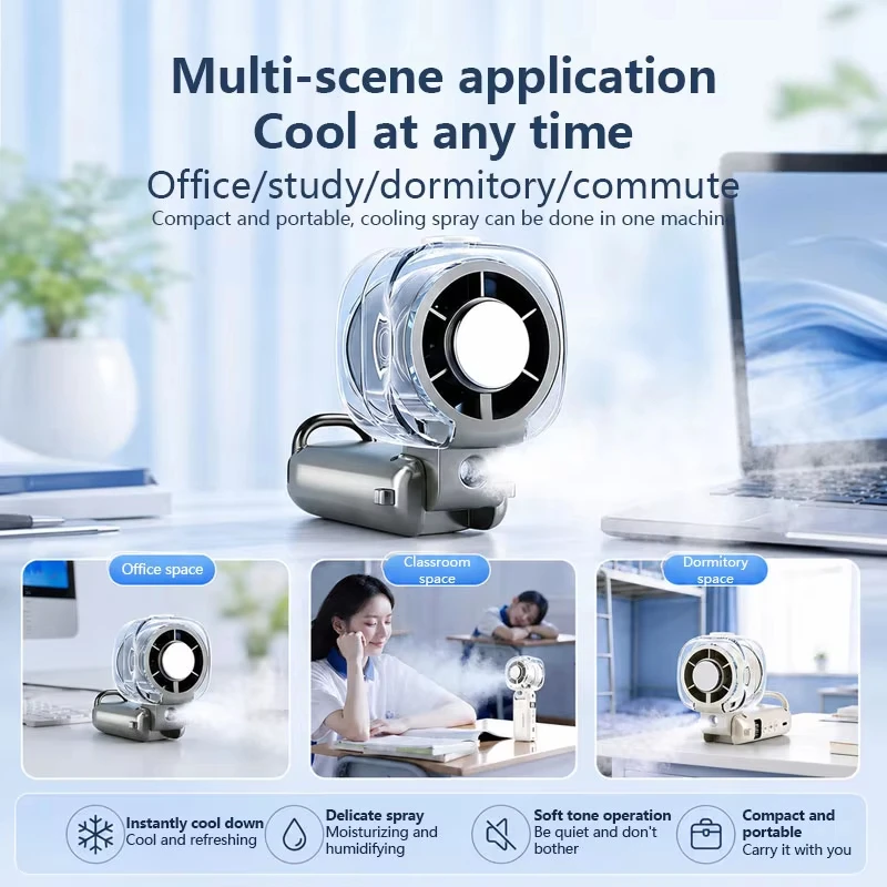 Handheld spray cooling mini fan foldable semiconductor ice compression fan TYPE-C rechargeable portable small cooling fan image 5