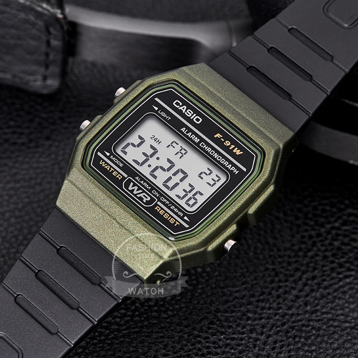 ساعة كاسيو للرجال ريترو فاشن بحزام راتينج أسود وساعة يد رقمية موديل F-91WM-3A