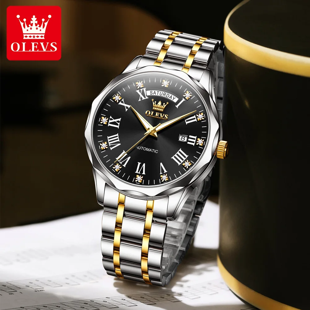 OLEVS 6780 Automatic Mechanical Watch for Men Business Fashion Men's Watch Diamond Roman dial Waterproof Wristwatch
