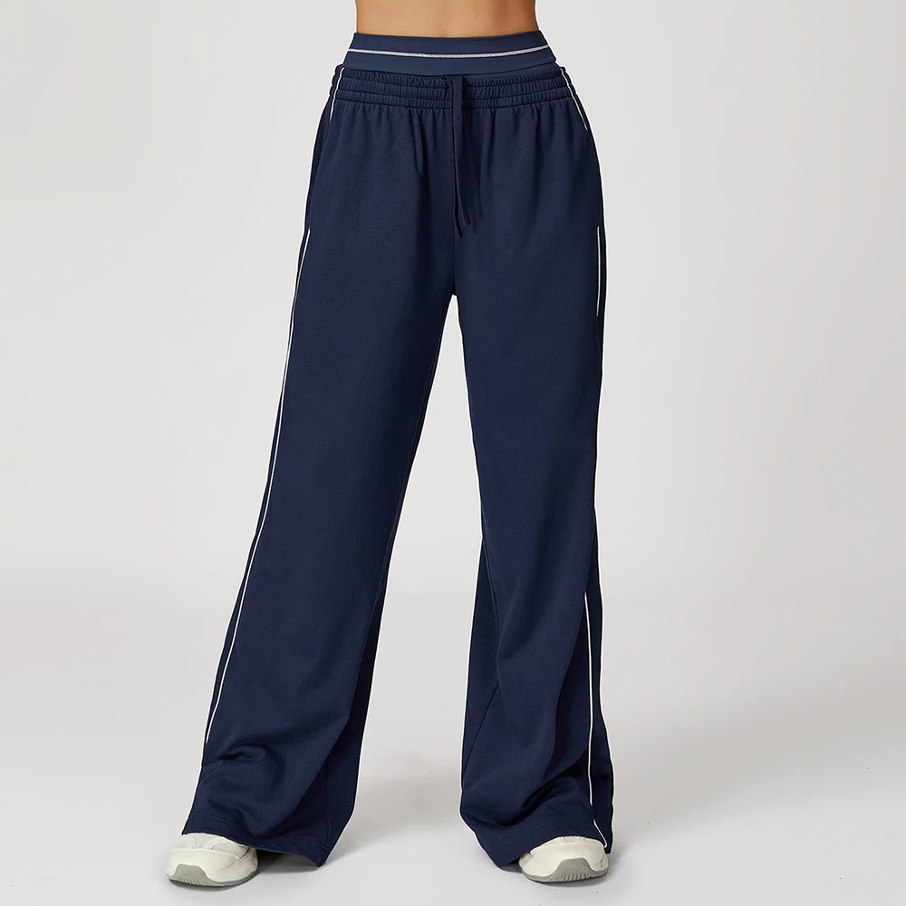 Women Color Blocking Sweatpants Yoga Pants Loose High Waisted Straight Leg Sweatpants With Pockets Outdoor Sports Fitness Pants