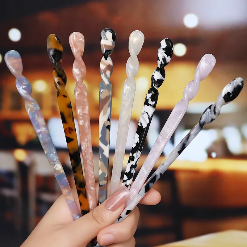Acetate Hair Stick for Women Elegant Twisted Updo Hairpin Vintage Chinese Style Hair Accessories for Bun Long Hair