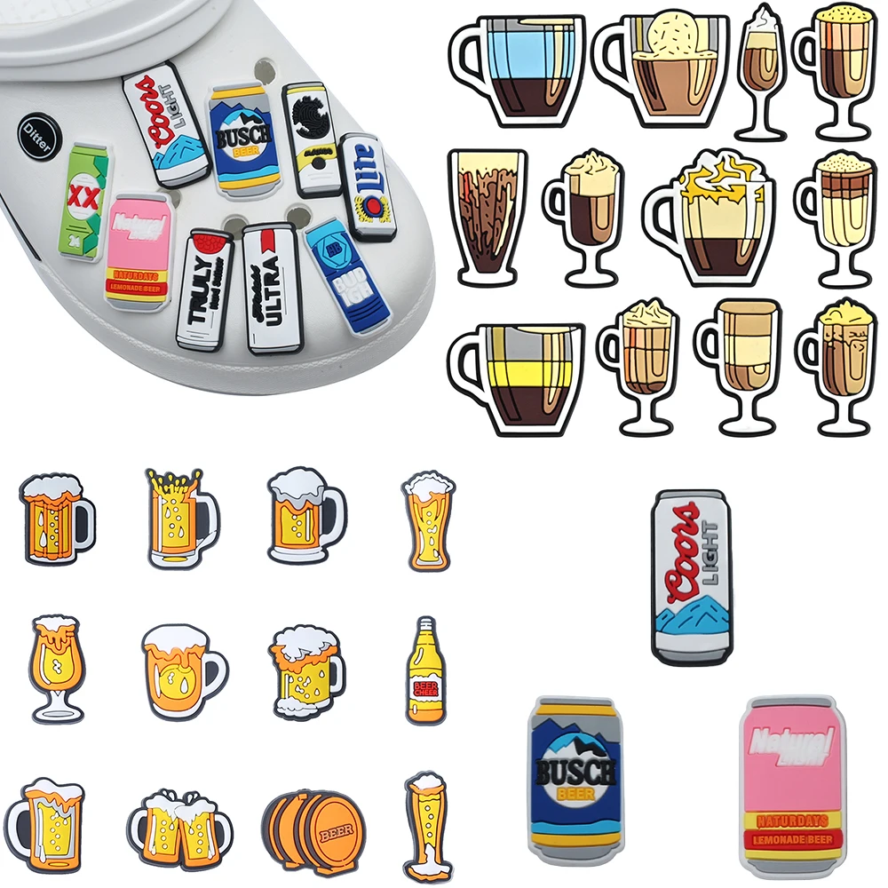 10-100pcs Hot Sales Cartoon Beer Series PVC shoe Accessories DIY Detachable Waterproof Creativity Fashion Party Gifts