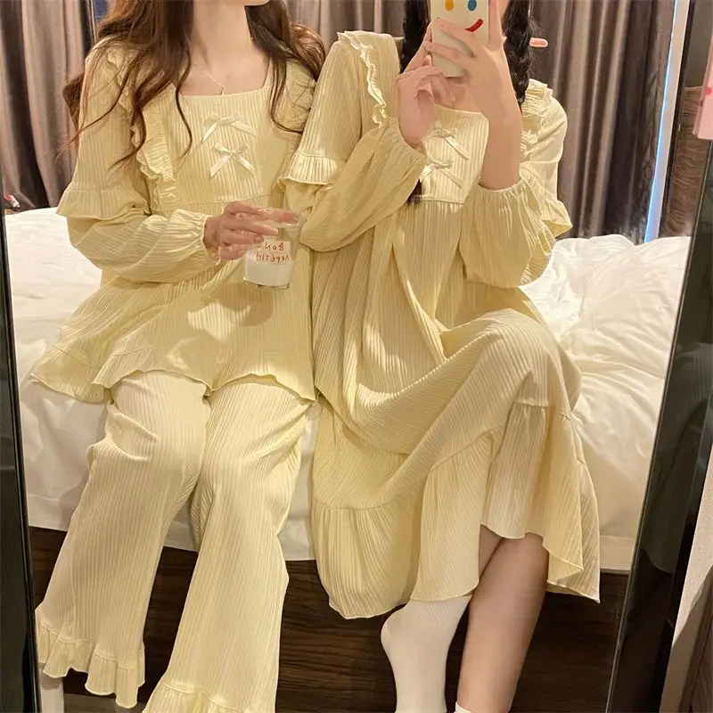 

Pajama Sets Women Chic Friends Autumn Feminine Loose Lovely Schoolgirl Sleepwear Casual Solid Simple Cozy Hot Sale Popular Y2k