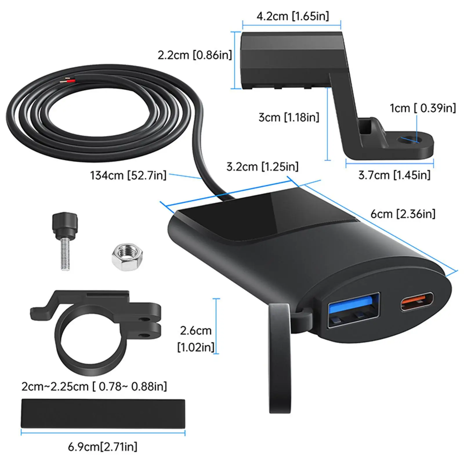 QC 3.0 Motorcycle Charging Adapter IP67 Waterproof Scratch Resistant Multiple Protection Parts Wide Compatibility