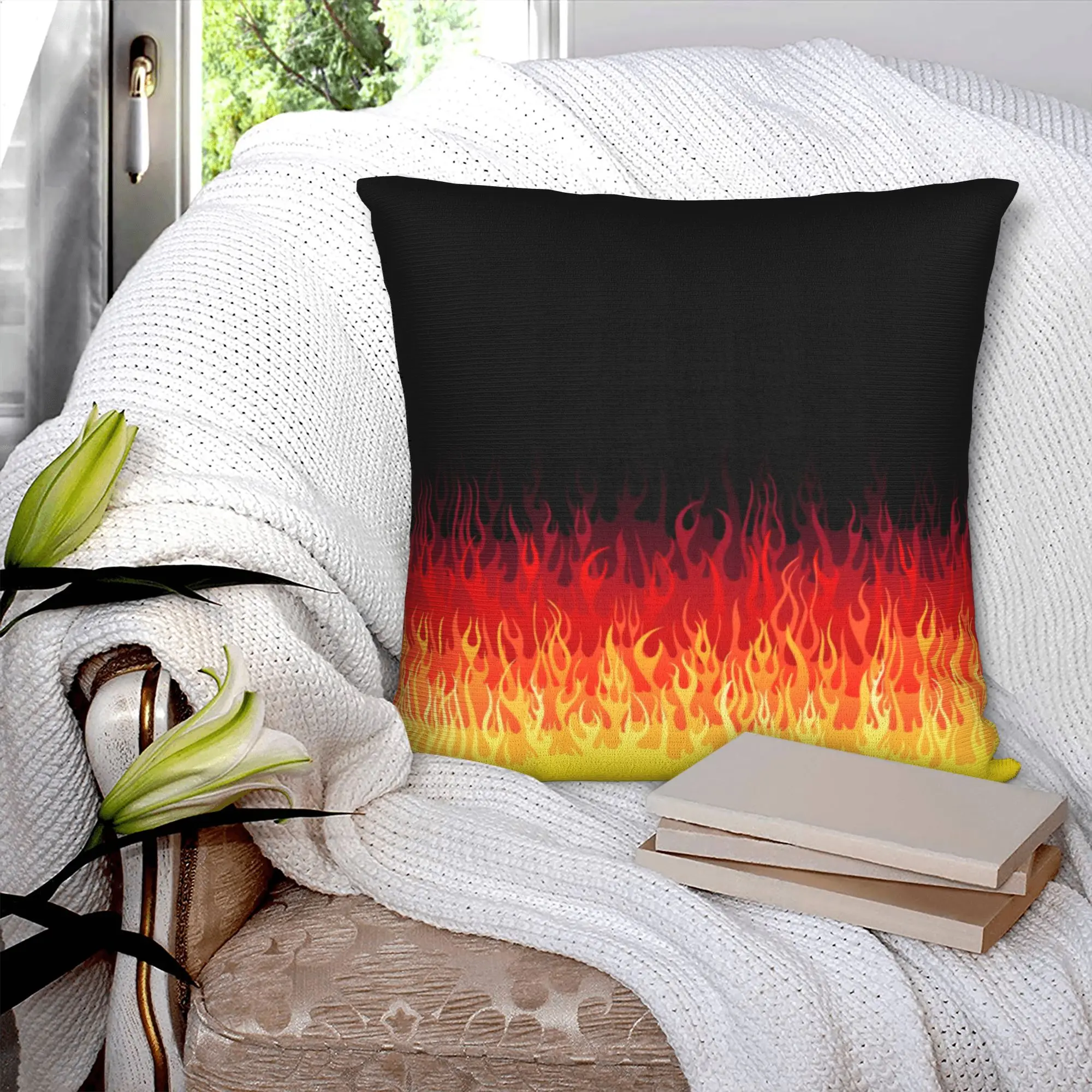 Red Burning Fire Racing Flames Modern Throw Pillow Covers Living Room Decoration  Cushion