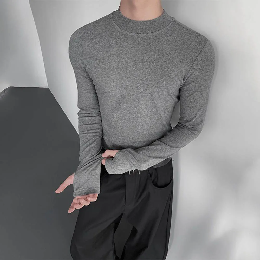 

Men's Solid Color Half Turtleneck Long-Sleeved T-Shirt American Retro Fashion Trend High Street Slim Breathable Niche Men's Tops