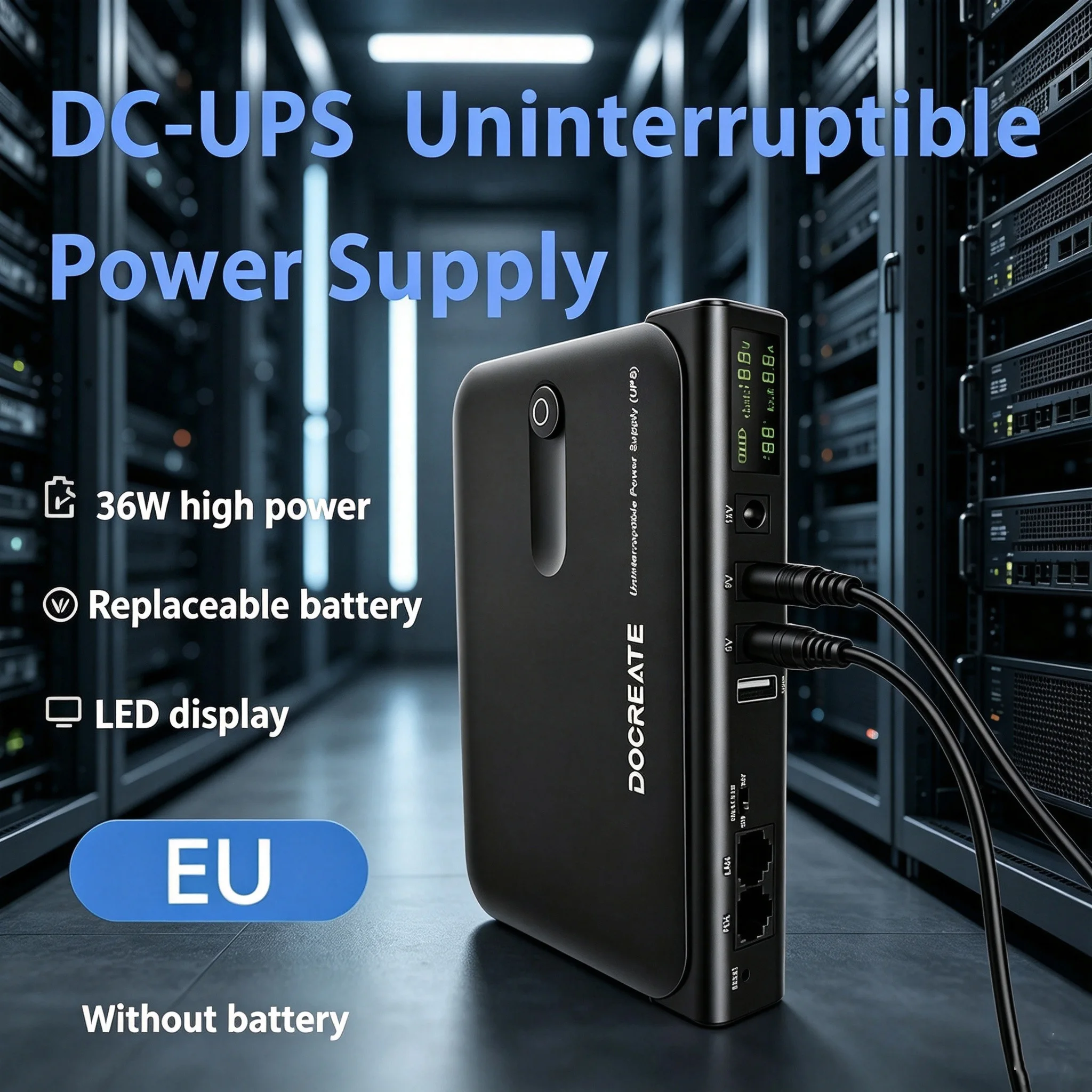 EU Uninterruptible Power Supply with 36W High Power Replaceable Battery & LED Screen Multi-Interface & Instant Seamless Switch